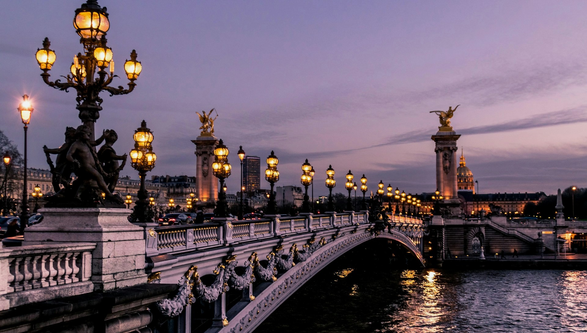 Pont Alexandre III in Paris illuminated at blue hour